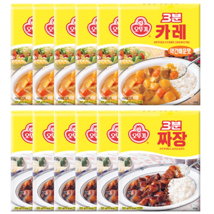 오뚜기 3분 카레(약간매운맛)6개 + 짜장6개_총 12개, 200g, 12팩