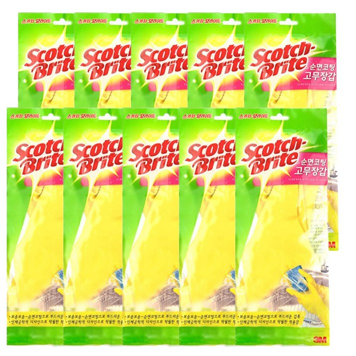 3M 스카치브라이트 순면코팅 고무장갑 중(M) 노랑, 10개