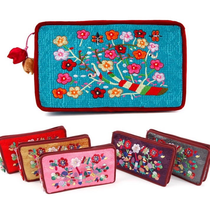 담은코리아 꽃넝쿨 자수 파우치 돈지갑 통장파우치 누비지갑 단체선물 외국인선물 답례품