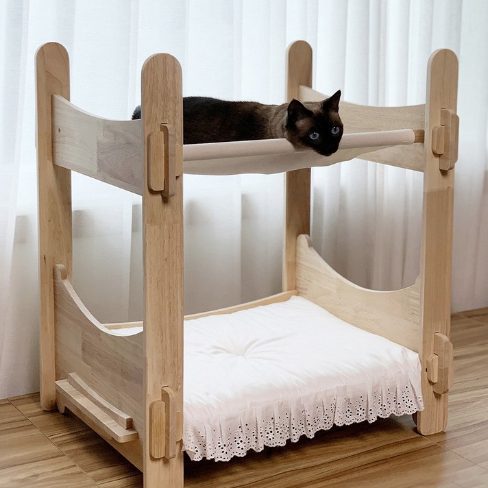 파파냥 고양이 스크래쳐 원목 2층 침대 해먹형, 아이보리, 1개