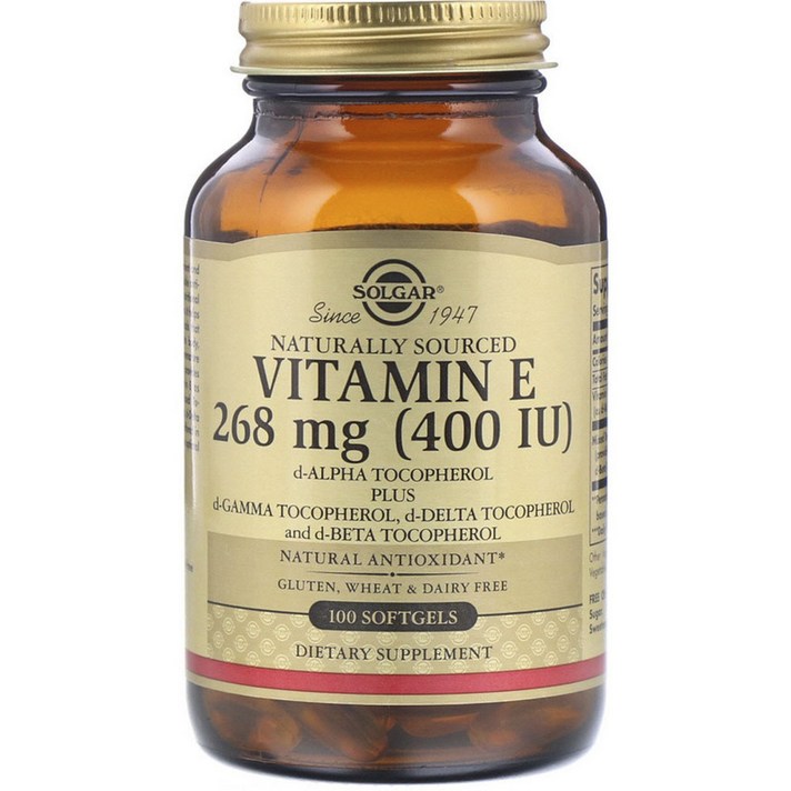솔가 비타민 E 400IU 믹스드 토코페롤 소프트젤 글루텐 프리 무설탕, 100개입, 1개