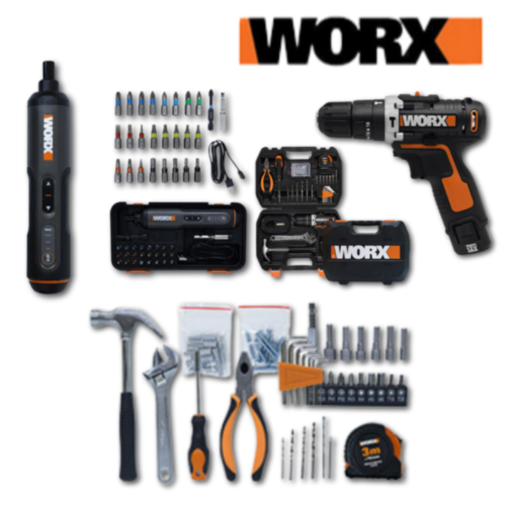 가정용공구세트 웍스 전동드라이버 올인원 패키지, 12V 충전 드릴 세트, 1세트