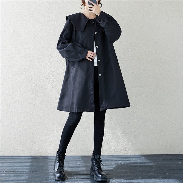 여성 빅카라 트렌치코트 봄 가을 여성 중장기 와이드핏 빅칼라 루즈핏 심플 트렌치 코트 CBB