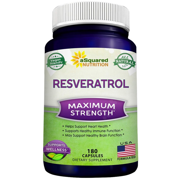 100% Natural Resveratrol 천연 레스베라트롤1000mg 항산화 보충제 심장 건강 및 뇌기능 심혈관질환 지원 순수 체중 감량을 위한 트랜스 레스베라트롤 안티에이징, 180 정