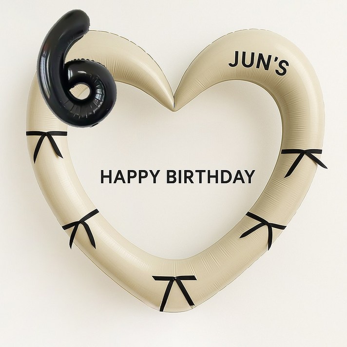 해피제이니 블랙 숫자 하트프레임 풍선 생일파티용품세트프리레터링 시트지 포함 포토존, 1세트, 6 크림하트