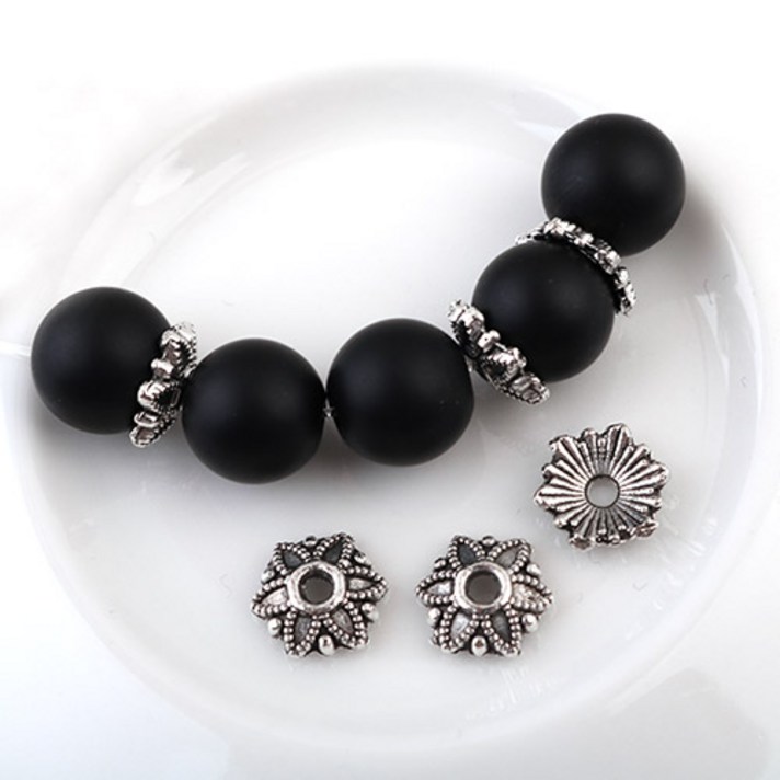 싼비즈 737510비드캡 뽀족꽃캡 7mm 은엔틱 ,1개