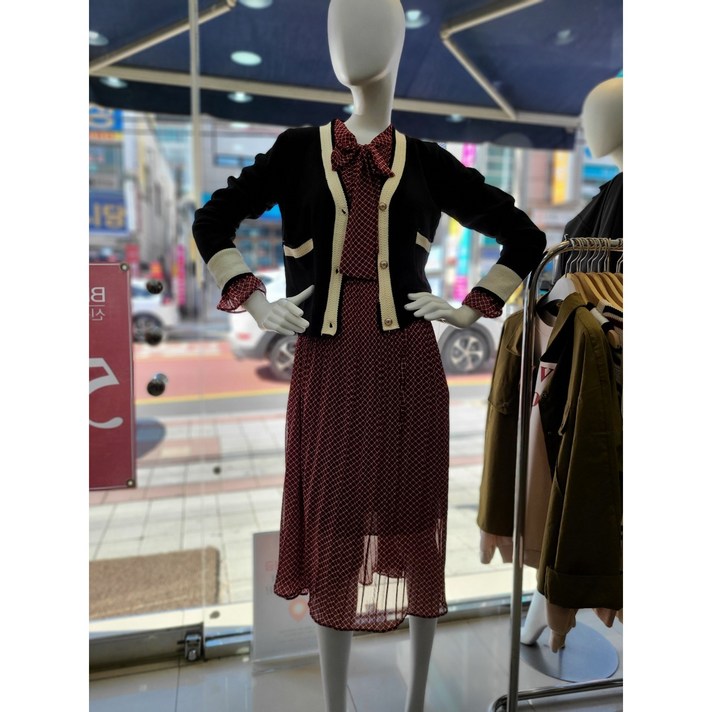 무자크 잔체크 리본 플리츠 원피스 k6wop1532f