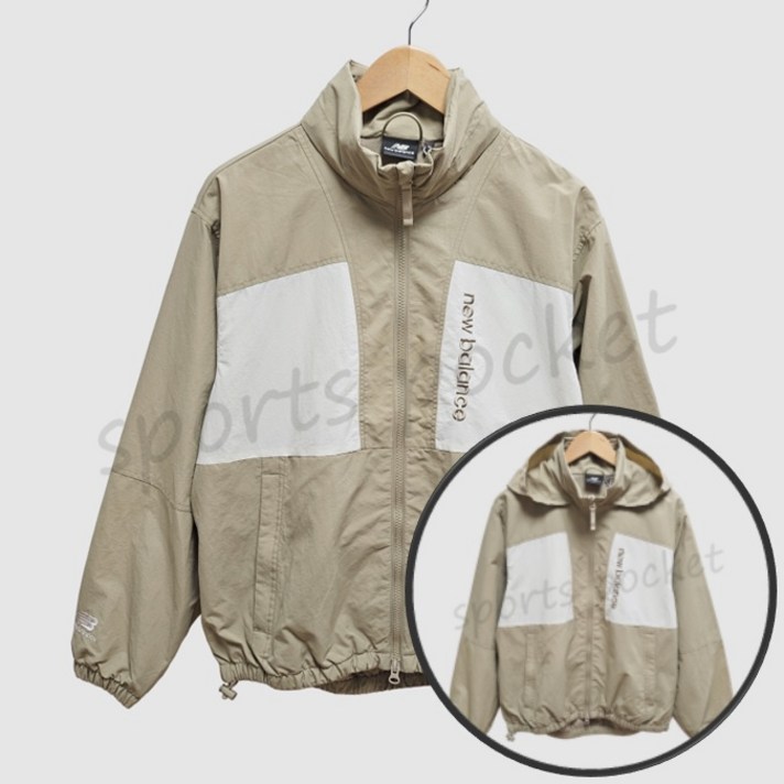 뉴발란스 NBNMC13013 베이지 UNI 액티브 배색형 웜업 바람막이 점퍼 남녀공용 집업 캠핑