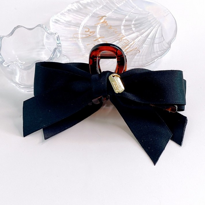 pkpj 부드러운 새틴 리본장식 올림머리 반묶음 헤어집게핀