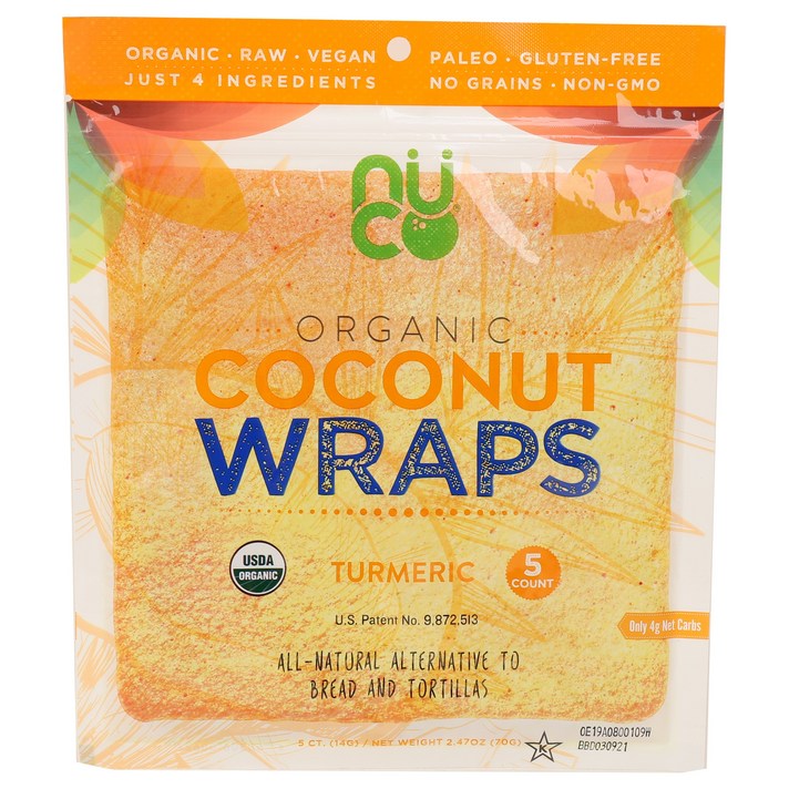 누코 코코넛 랩 터메릭 5개입 글루텐 프리 비건, 70g, 1개