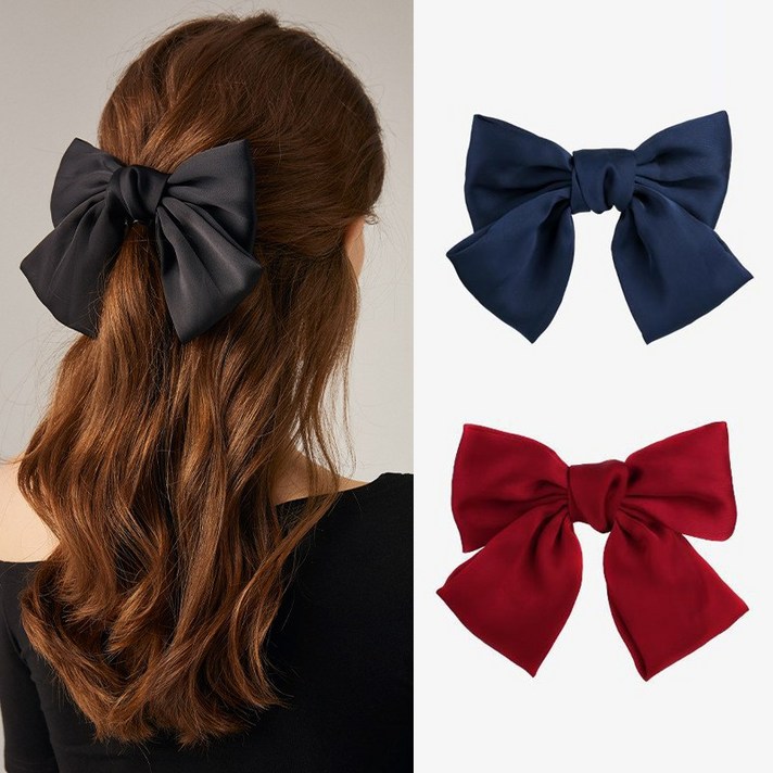 당일발송 1+1+1 3종 세트 데일리 왕리본핀 쉬폰 자동 헤어핀 여성 리본핀