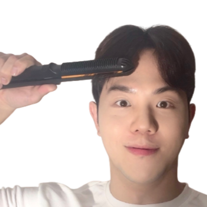  남자 가르마 짧은머리 볼륨형 남성 앞머리 곱슬머리 고데기 매직기 전문가용 온도조절 2mm 판고데기 스트레이트, 블랙 