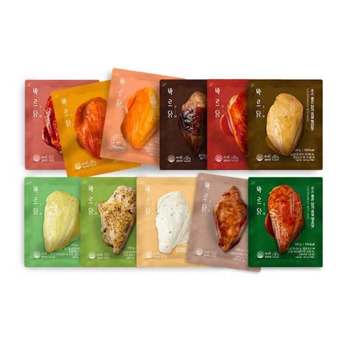  바르닭 소스품은 닭가슴살 10종, 100g, 20개 