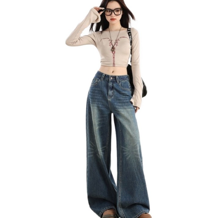 디리가 길어보이는 여성 겨울 고급기모 청바지 따듯한 기모바지 부드러운 기모 데님 팬츠 방한 여성 통바지 프리미엄 원단 와이드 청바지