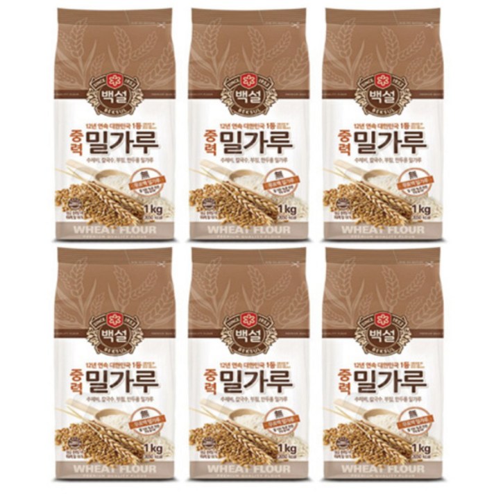 백설 중력밀가루, 1kg, 6개