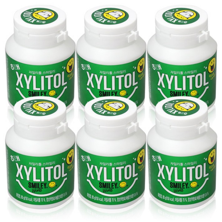 해태제과 자일리톨 스마일리 용기 80g, 6개
