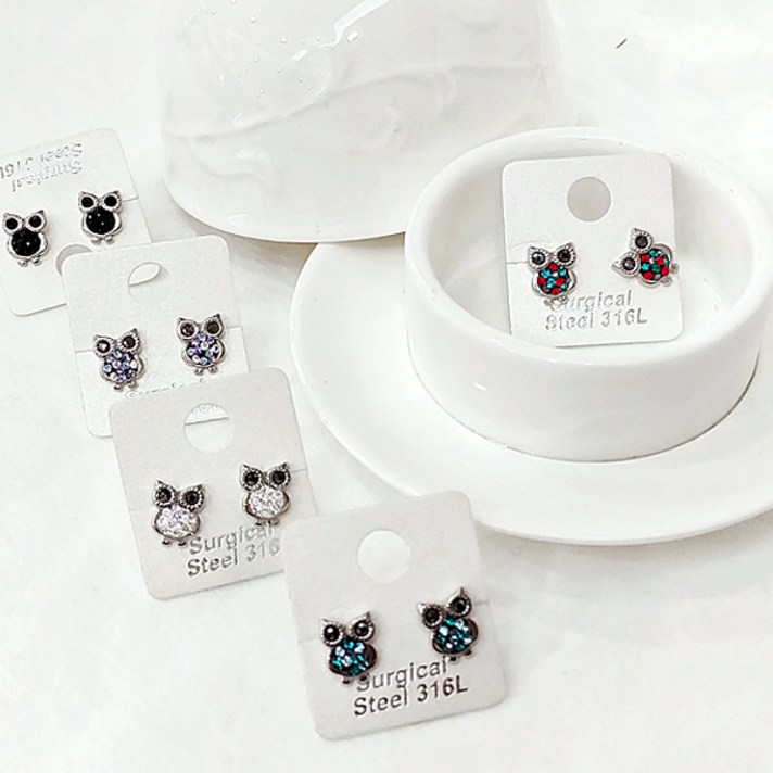 핑크제이 부엉이 써지컬스틸 귀걸이 - NO노알러지