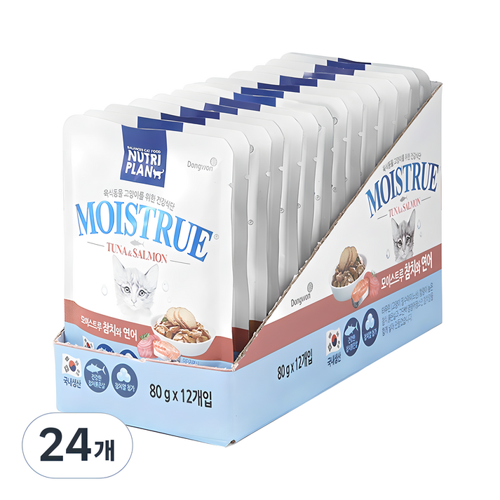 뉴트리플랜 모이스트루 참치와 연어 고양이 습식 파우치, 참치  연어 혼합맛, 80g, 24개