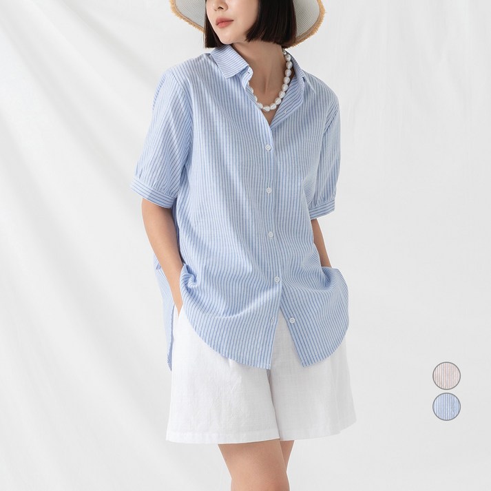ELLE PARIS 스트라이프 반팔 셔츠 ELLE PARIS 스트라이프 반팔 셔츠