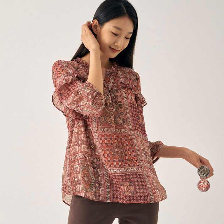지센 여성용 에스닉 러플 블라우스 LFWSN806