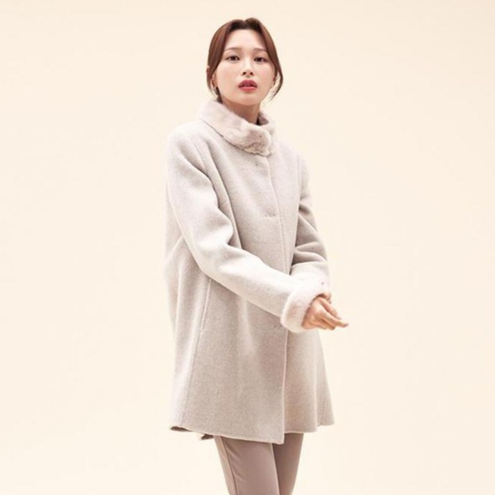 올리비아하슬러 여성용 천연모피 캐시미어 혼방 보온 코트 OHCWCT301