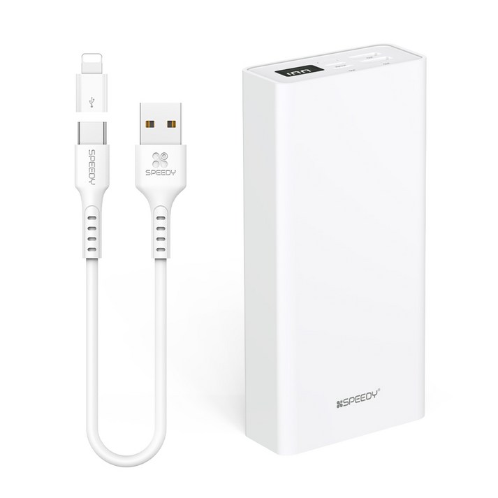 SPEEDY 슬림핏 대용량 보조배터리 30000mAh C타입 케이블, SPEB2PA30CPQ, 화이트