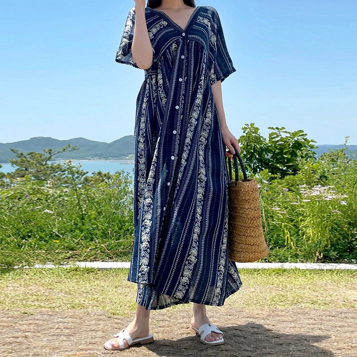 해외여행여름옷 마이시즌 여성 람미 에스닉 브이넥 로브 원피스 2가지 스타일