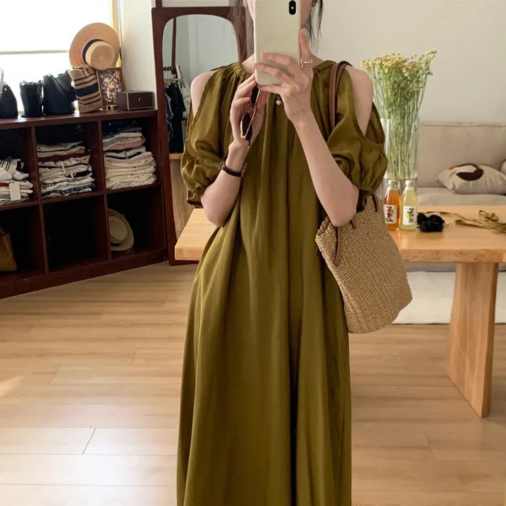 한아로지스 루즈핏 오픈숄더 롱 원피스