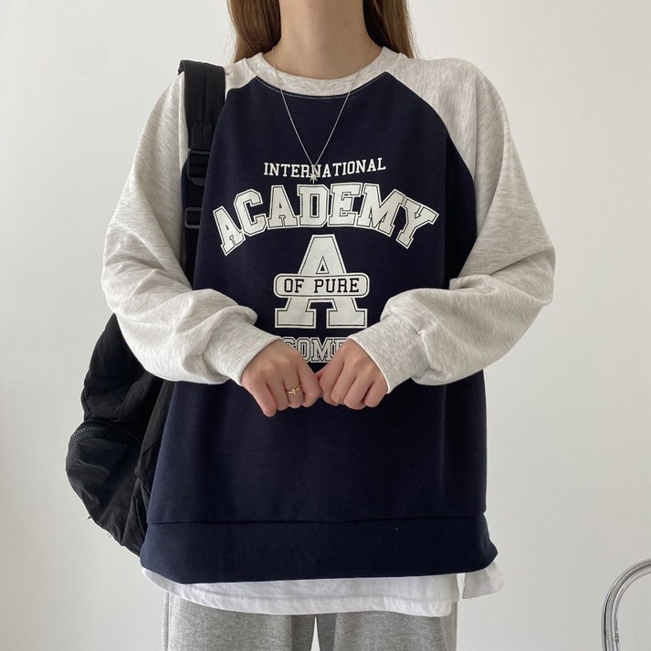 꾸안꾸 데일리 오버핏 아카데미 레터링 프린팅 나그랑 맨투맨 3color 꾸안꾸 데일리 오버핏 아카데미 레터링 프린팅 나그랑 맨투맨 3color