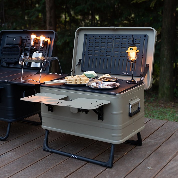 아필 강화 알루미늄 택티컬 멀티 수납 감성 캠핑박스 55L, 베이지