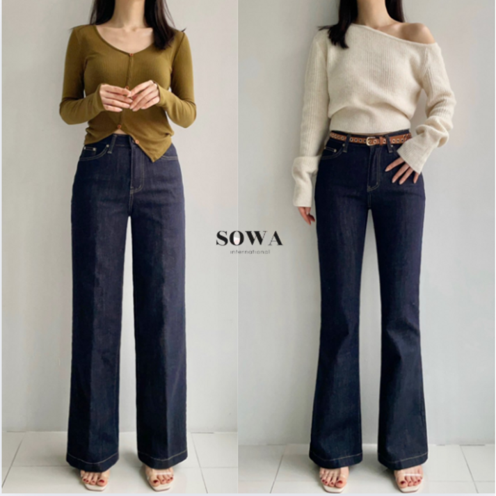 [26 S/S] 날씬핏 논페이드 생지청 와이드 부츠컷 청바지 전체밴딩 데님팬츠 하우룩청바지