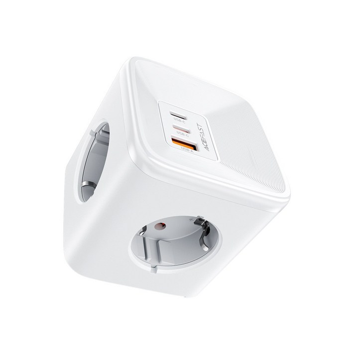 ACEFAST 3포트 4구 4000W GaN C타입 2C1A 고속충전 고용량 큐브 접지형 멀티탭 충전기, 화이트, 1개, 7cm ACEFAST 3포트 4구 4000W GaN C타입 2C1A 고속충전 고용량 큐브 접지형 멀티탭 충전기, 화이트, 1개, 7cm