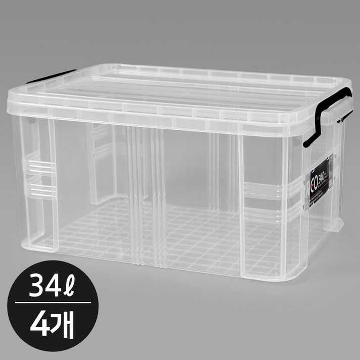 지오리빙 레오박스 다용도정리함 리빙박스 수납 공간 정리함, 투명, 4개