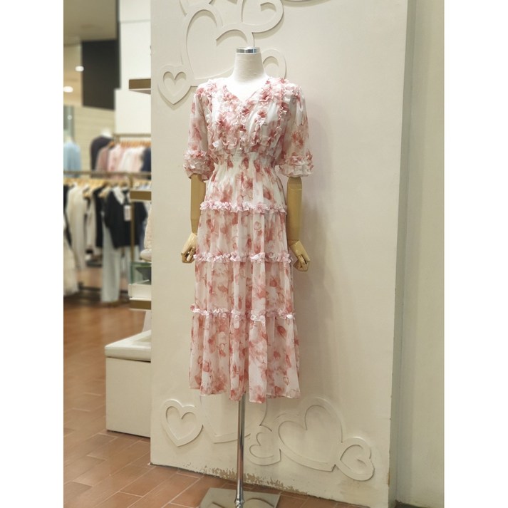 샤틴 플라워시폰 브이넥 롱 원피스