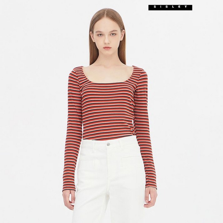 시슬리 스트라이프 스퀘어넥 티셔츠 3F 3FKUL102P RD