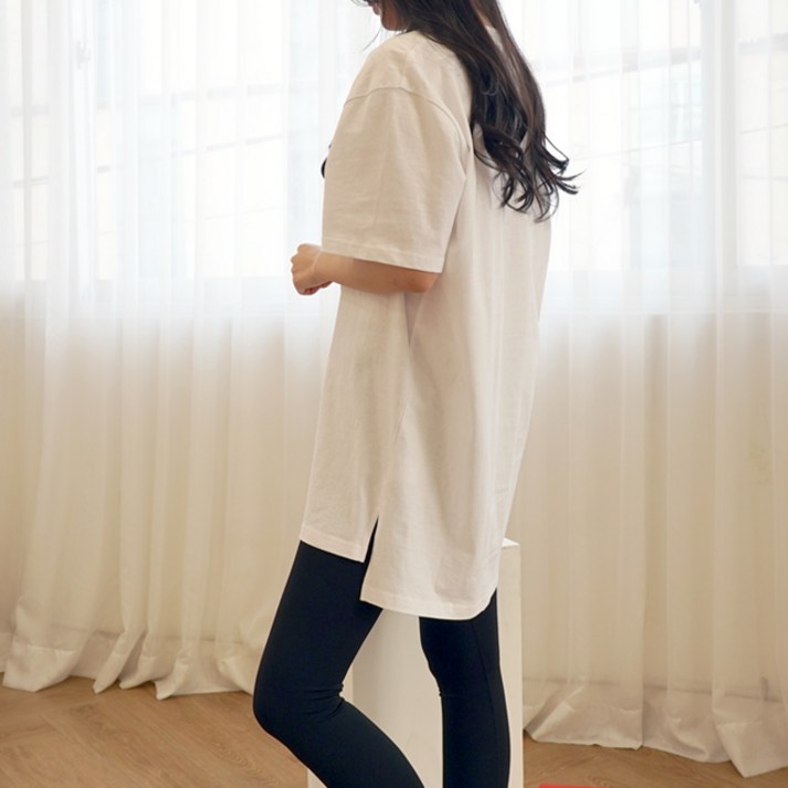 [큐티팝] 코튼100% 리얼 레이어드 반팔 롱 티셔츠 3종