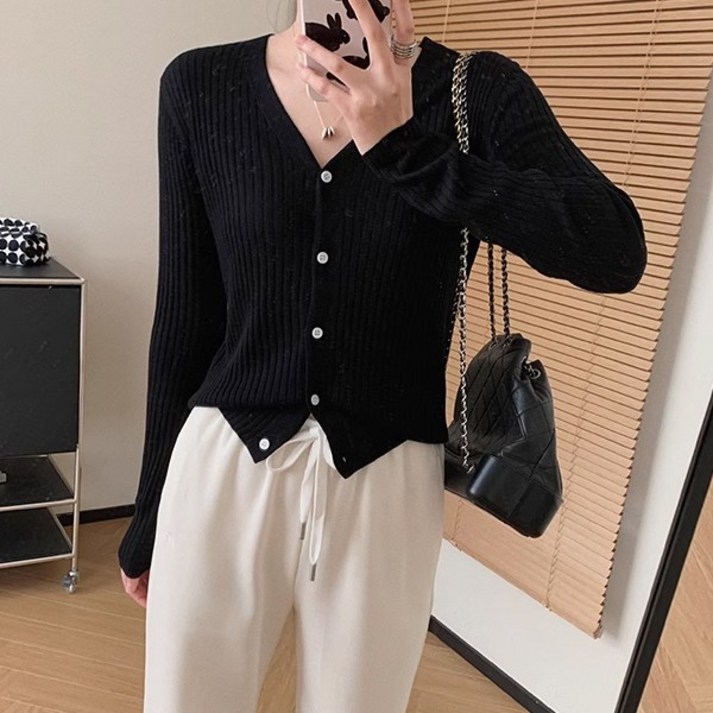 선빛 엘리 가디건 여성 니트 무지 골지 간절기 V넥