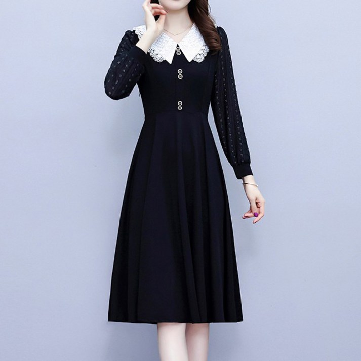 아뗄릭 레이스 카라 트윈 버튼 플레어 미디 원피스 01206 빅사이즈 포함