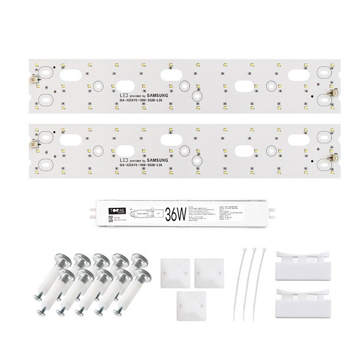 투원라이팅 가정용 삼성 칩 LED 조명 모듈 등 교체 세트 주방등 욕실등 420x70mm 2장 36W, 주광색, 1개