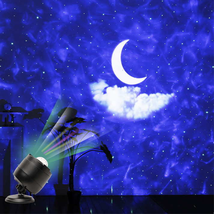 오로라 무드등 은하수 달 별 우주 수면등 조명 프로젝터, 블랙 20230510