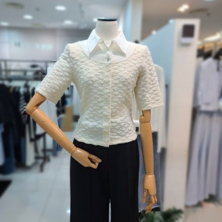 잇미샤 잇미샤  텍스처 블록 크링클 블라우스ITO8WBL110DG