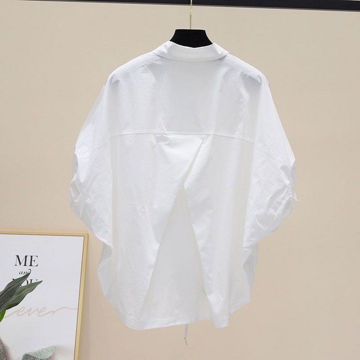 별후이 여성 여름 가오리 소매 루즈핏 캐주얼 밑단 조임 언밸런스 밑단 단색 반팔 셔츠fer08zz