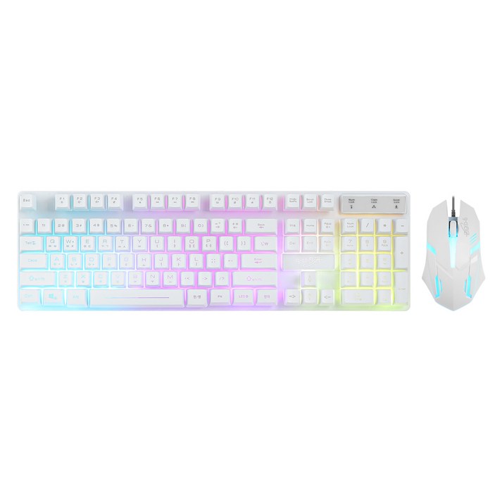 지클릭커 슈퍼히어로 GMK180 PLUS 레인보우 키보드 마우스 세트, 일반형, 화이트, GMK180 PLUS