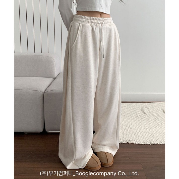 부기샵 도톰 기모 윙크 사이드핀턱 트레이닝 와이드팬츠