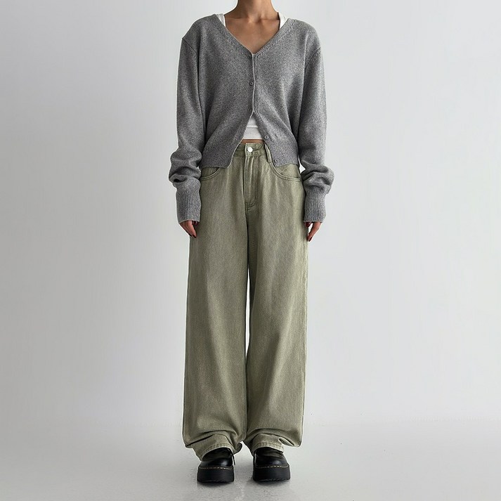 여성 피그먼트 코튼 와이드팬츠 빈티지 워싱 데일리룩