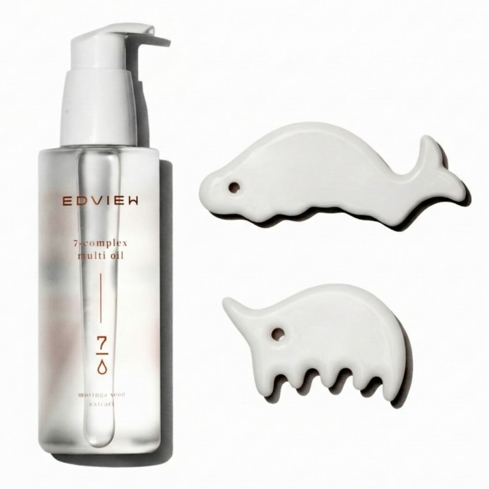 특가세트 에드뷰 명장 세라믹 괄사 페이스 바디 림프순환 마사지 풀세트  아로마 멀티 오일  43만 유튜버 밤비걸 PICK, 화이트 유광돌고래코뿔소멀티오일, 1세트