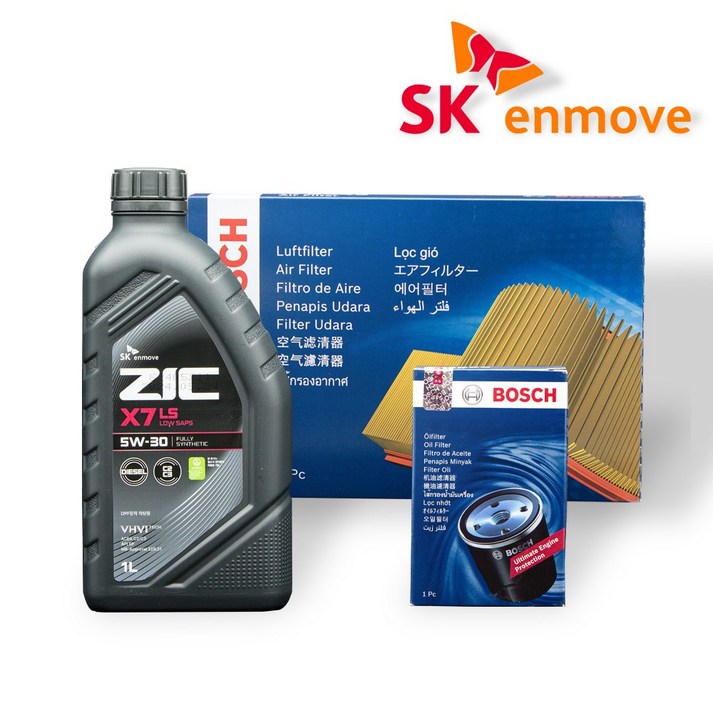 올뉴모닝 JA (17년이후~어반이전) 가솔린/LPG(터보제외) 엔진오일 세트 지크 X7 LS 5W30 3L 보쉬 필터 A 3003 O 0356, 3L, 1세트