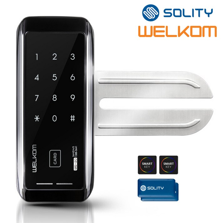 [전국설치] 솔리티 웰콤 WG-20 단문형 카드키4개+번호키 강화유리문전용 좌우수문인식(키패드자동전환) 상시문열림기능 차임벨기능 생활방수 상가 빌라 매장 현관문 디지털도어락 도어록, 웰콤 WG-20 단문형/무료설치(A지역)-화요일, 방문설치