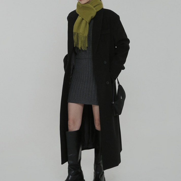 HA.M 여성 도톰한 코트 루즈핏 더블버튼 모직 롱 코트