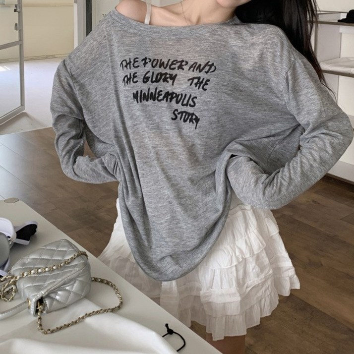 메이첼 여성용 모인 내추럴 루즈핏 레터링 긴팔 티셔츠 10060